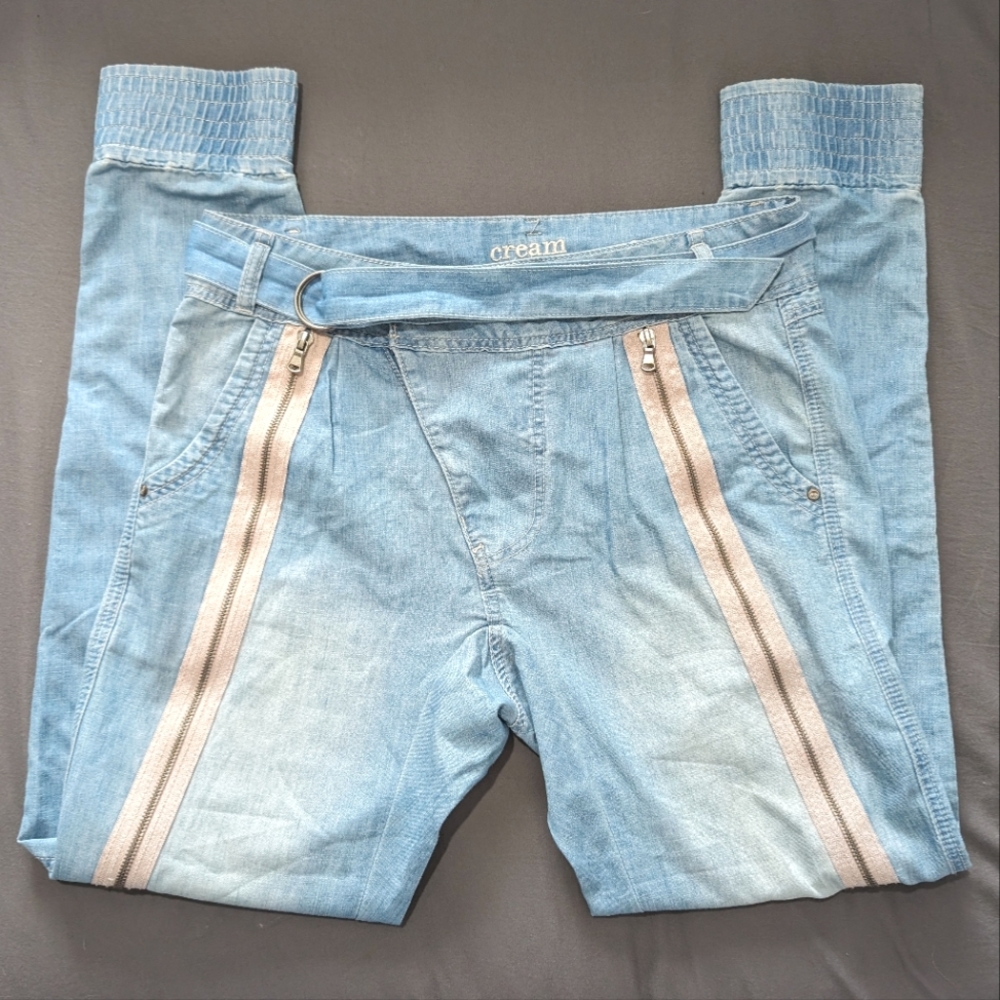 Vintage Cream Denim cuffed jeans